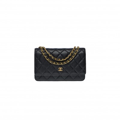 CHANEL WALLET ON CHAIN BAG IN BLACK LEATHER AS4860 (19*13*4cm)